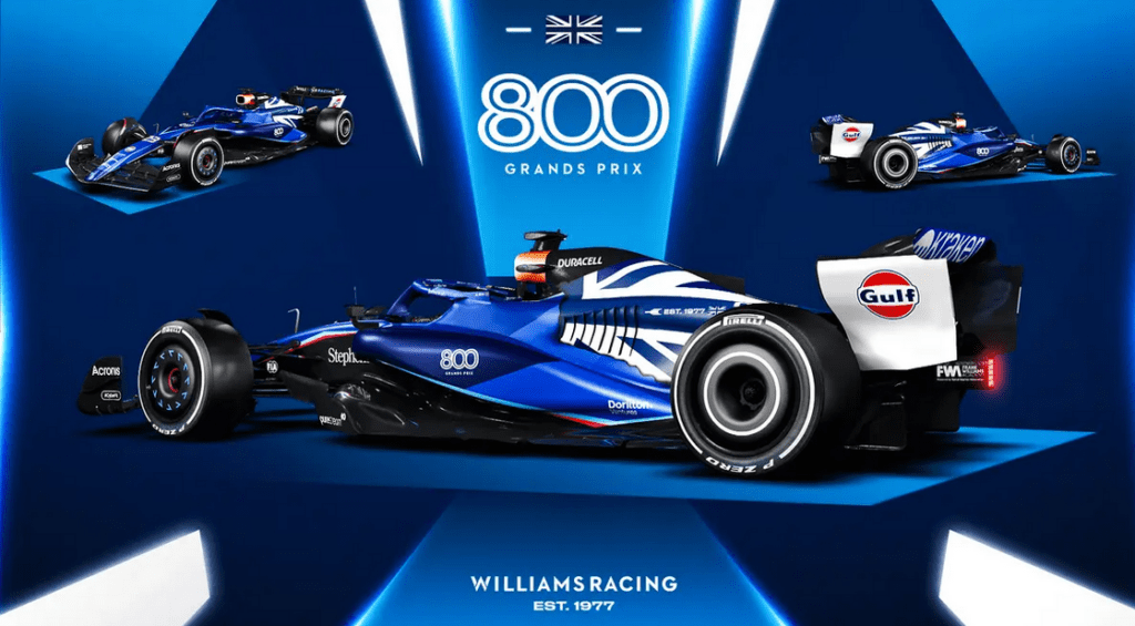 Williams bil som ska köras i Storbritannien GP 2023