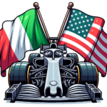 Italiensk och Amerikansk flagga bakom en F1 bil symboliserar att Ferrari kan hjälpa Andretti