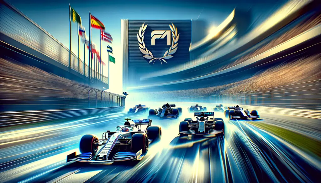 AI-genererad illustration av F1 bilar som tävlar