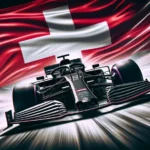 Svart F1 bil framför Schweiz flagga