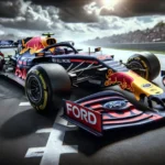 AI genererad illustration av en RB Racing bil med Ford sponsorskap