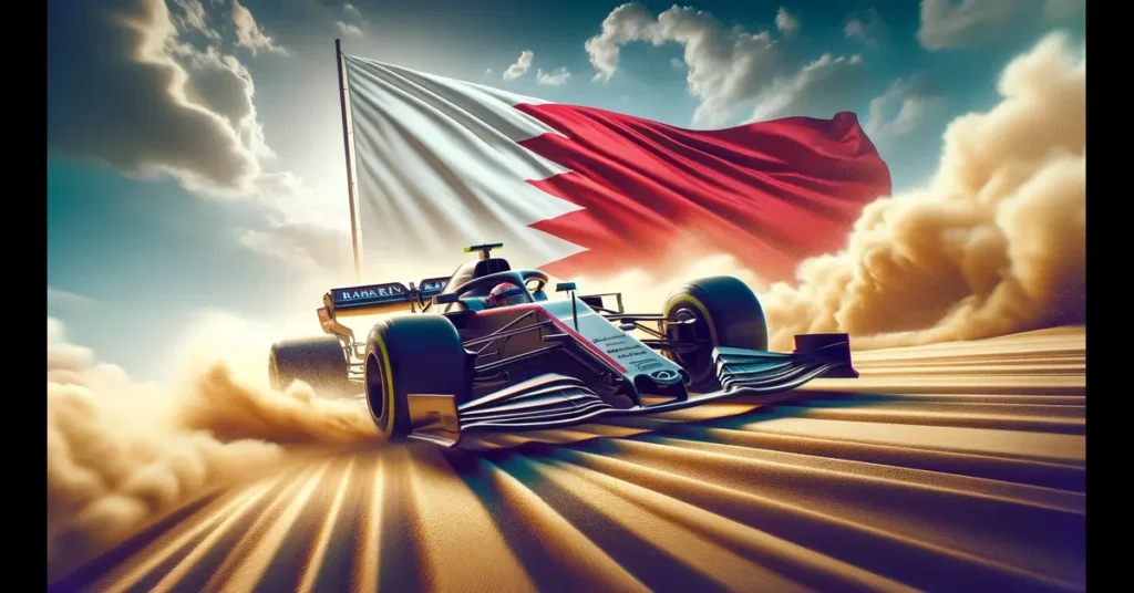 F1 bil i öknen inför Bahrain GP 2024 - AI illustration