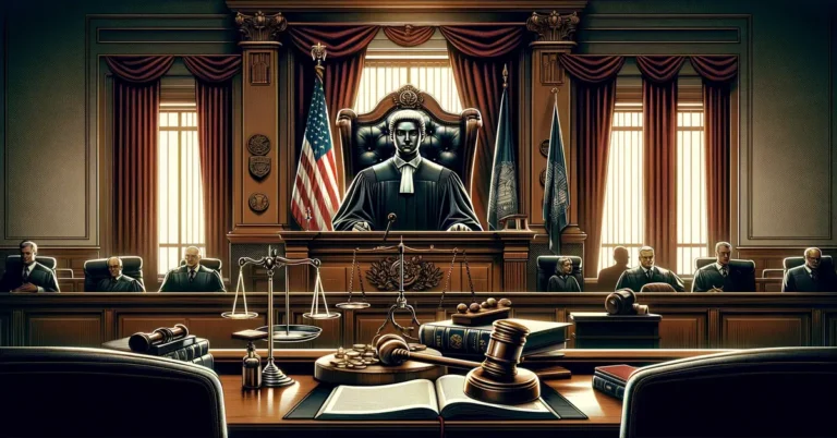 Rättssal som illustrerar utredningen mot Horner - AI genererad