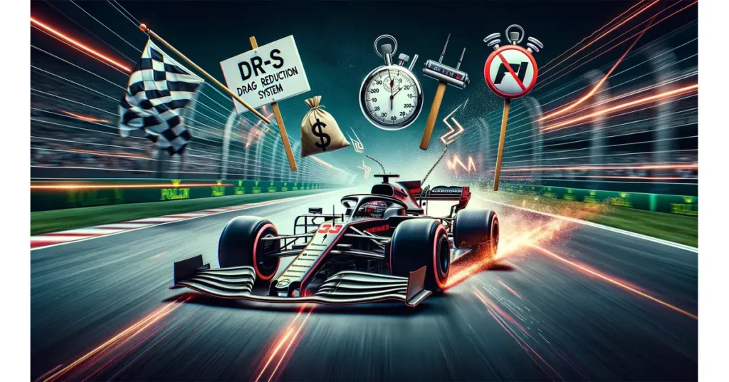 AI-genererad bild av F1 bil med symboler för nya regler 2024