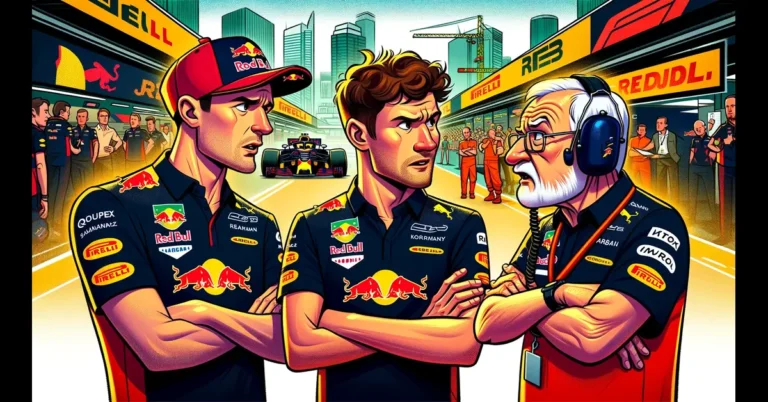 AI Illustration av intensiv diskussion mellan 3 RB-racing män i depån