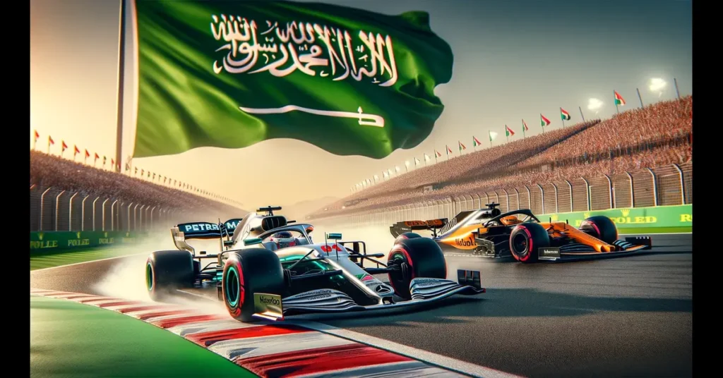 Mercedes & McLaren racing i Saudiarabien GP 2024 - AI illustration