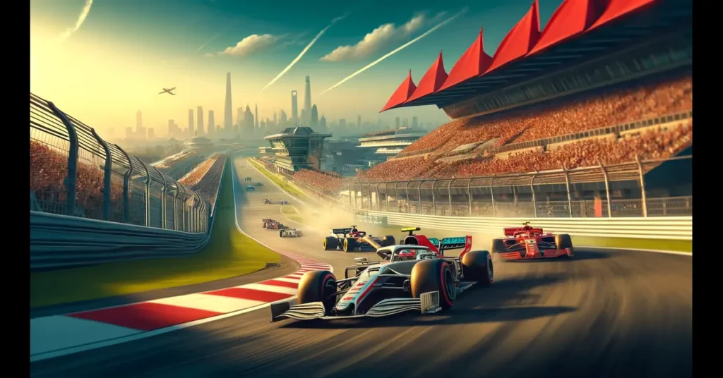 Ai Illustration av ett Formel 1 race inför Kina GP 2024