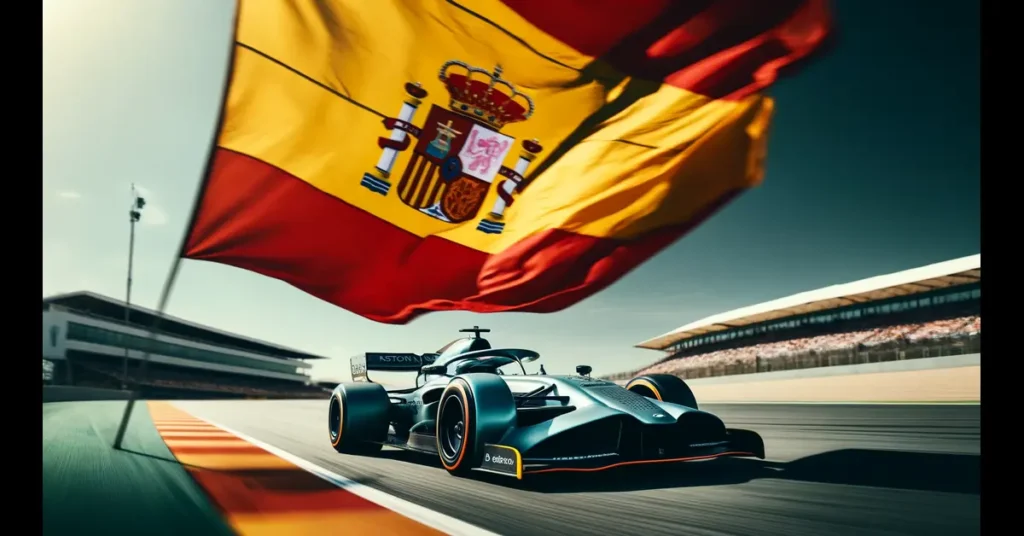 AI Illustration av Alonso som kör förbi den spanska flaggan