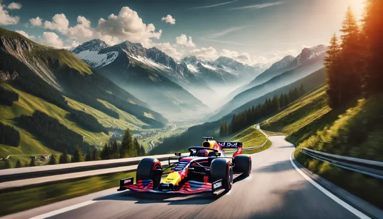 Max kör en F1 bil i Österrike. AI genererad bild