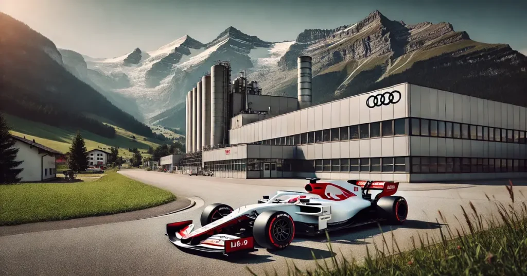 En Audi F1 bil i Alperna där Binotto kommer att bli chef över Formel-1 projektet