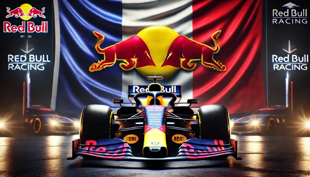 RB-Racing F1 bil framför fransk flagga - AIgenererad