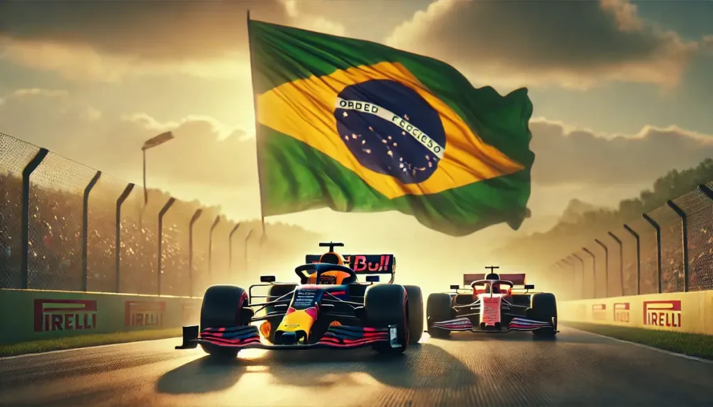 Ferrari och Red Bull-bilar kvalar i morgonsolen i Brasilien